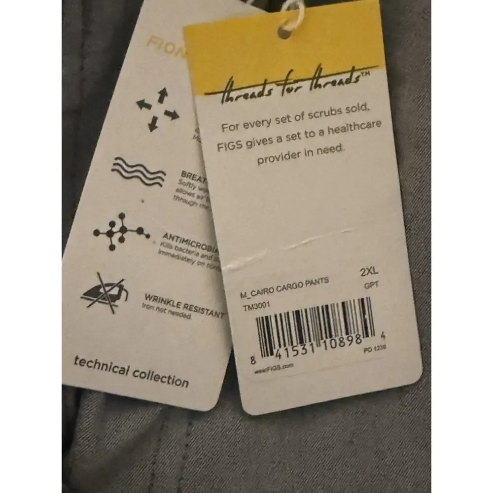 FIGS Cairo Mens 2XL Gray Cargo Scrub Pants TM3001 Technical Collection NWT